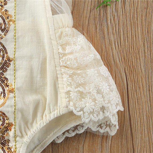 Boho Gold Romper Lace Fall Thanksgiving Girl Outfit Clothes Christmas New Year - Picture 7 of 9